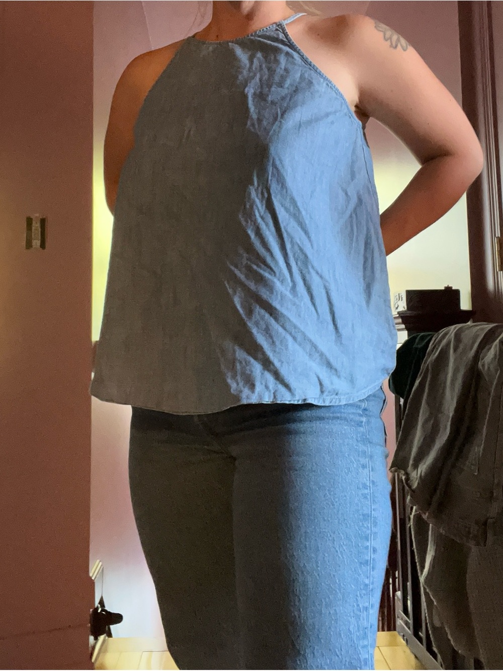 Old Navy Light Blue Chambray Halter Tank Top